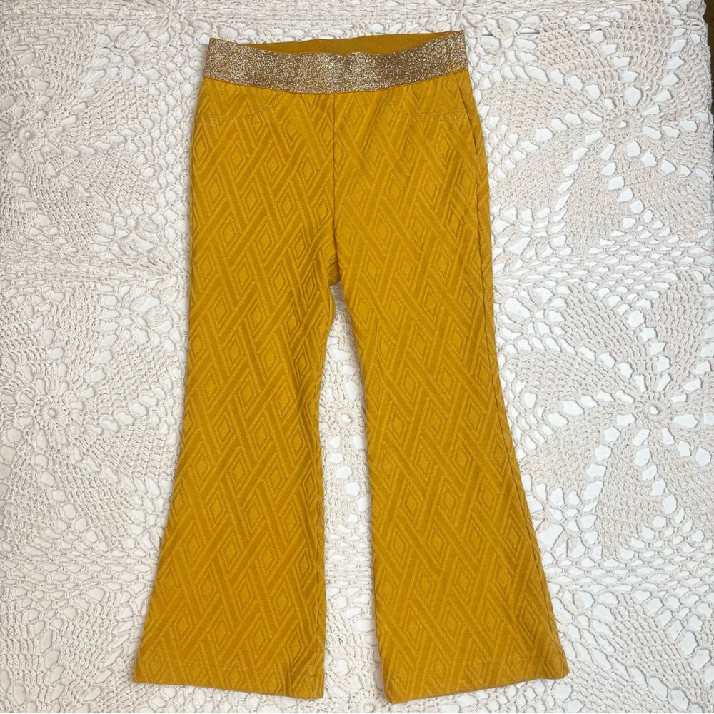 Genuine Kids Girls 3t Mustard Yellow Retro Textured Flared Pull On Pants